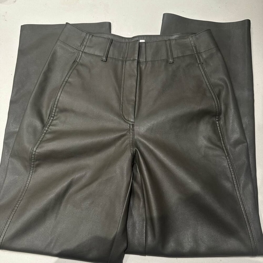 Wilfred Free Olive Green Vegan Leather Pants | Size 4